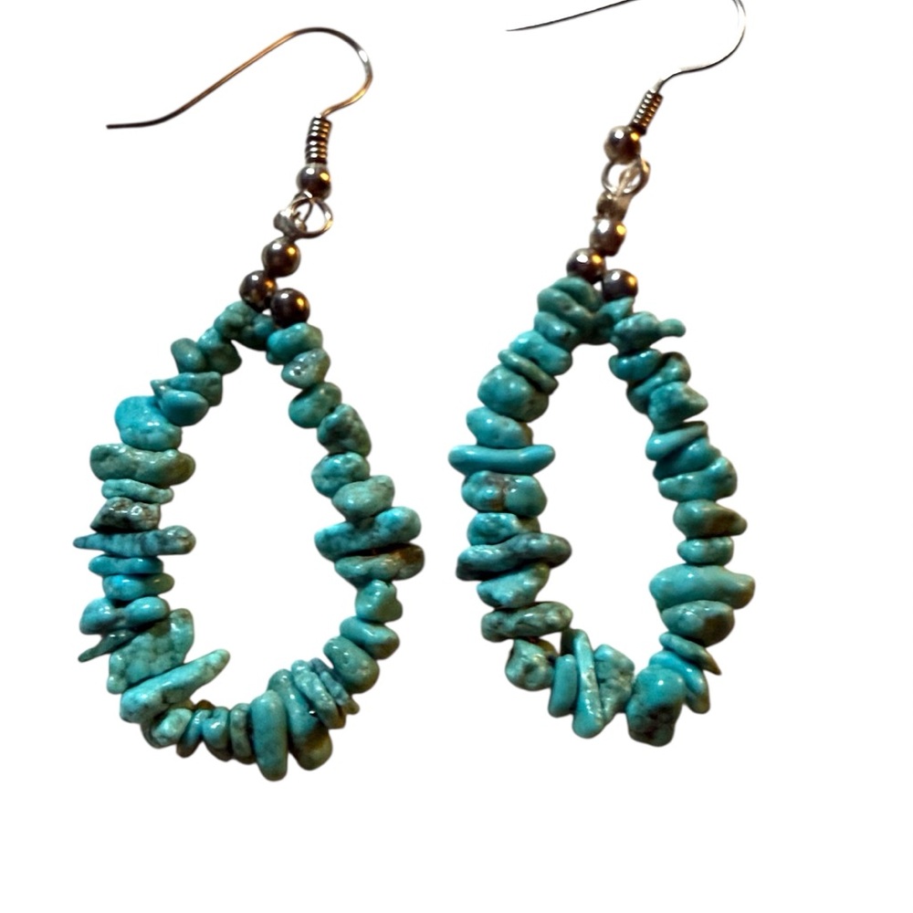 Southwestern Turquoise Beaded Nugget Hoop Dangle Earrings